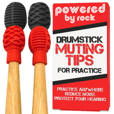 Silicone Drumstick Dampeners Replace Pads Quiet Practice Mute Tips 4 Pack with red and black silicone tips for silent practice.