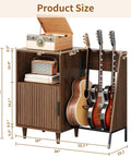 Mid Century Music Cabinet With Built In Outlets And Vinyl Record Storage Sturdy Guitar Stand showing dimensions and details.