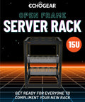 15U Open Frame Server Rack With Wall Mountable Design Including Vented Shelves in a futuristic setting.