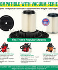 Replacement Vacuum Filter For Craftsman And Ridgid Shop Vacs Two Pack Part Numbers 9 17816 And VF4000 Original Filter displayed