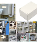 2-Pack Weatherproof Outdoor Junction Box Set, IP65 ABS Plastic Enclosures in Gray-White used for electrical connections and security setups.