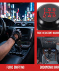 Upgrade Your Ride With This Sleek Kisa Angel 2 Piece Weighted Shift Knob Set For Manual Cars Featuring Ergonomic Grip, Anodized Finish, And Universal 8 10 12 Mm Adapter Kit For Smooth Gearing Action, black weighted manual shift knob in car interior