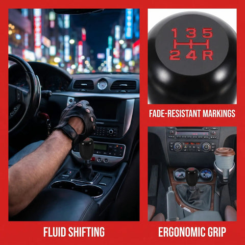 Upgrade Your Ride With This Sleek Kisa Angel 2 Piece Weighted Shift Knob Set For Manual Cars Featuring Ergonomic Grip, Anodized Finish, And Universal 8 10 12 Mm Adapter Kit For Smooth Gearing Action, black weighted manual shift knob in car interior