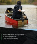 Person using a 62lb Thrust Transom Mounted Saltwater Electric Trolling Motor With LED Battery Indicator And 40 Inch Shaft on a red canoe.
