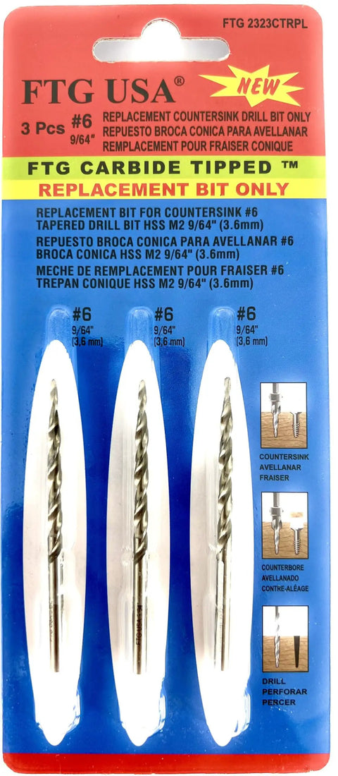 Badass Three Piece Number Six Tapered Drill Bits Provide Knockout Countersinking Results With Standard Double Flute Design And Heavy Duty Round Shank To Make Your Next Woodworking Project A Breeze for replacement countersink #6 bits 9/64 inch HSS.