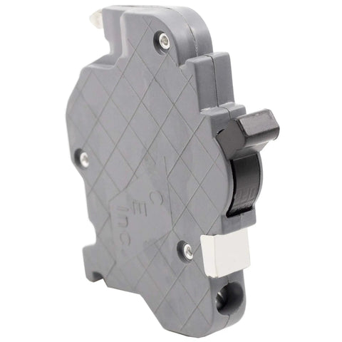 Heavy Duty One Pole 30 Amp Circuit Breaker For Federal Pacific Stab Lok Panels Plug And Play Thin Series Gray Finish side view.