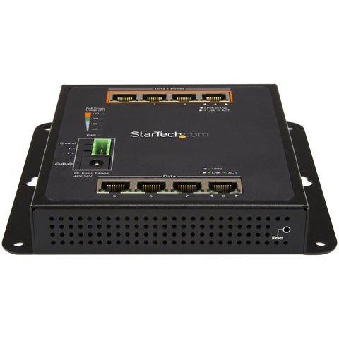Rock Solid Eight Port Gigabit PoE Switch With Four Powered Ports And One Twenty Watt Budget, industrial steel housing details.