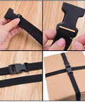 1 Inch Polypropylene Webbing Strap Kit With 16 Yards Of Black Webbing And 16 Side Release Buckles Plus Slide Adapters shown securing a box