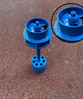 Side view of Three Phase Axial Flow Hydroelectric Generator For Low Head Water Turbines, 3000W And 5000W Models, blue structure.