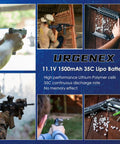 Collage of airsoft players and 11.1V 1500mAh LiPo battery features emphasized with Dean Style T Plug, 35C High Discharge, 3S Pack.