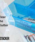Durable 3x5 Index Card Box Organizer in blue with clear lid, showing markers inside, ideal for notes and recipe storage.