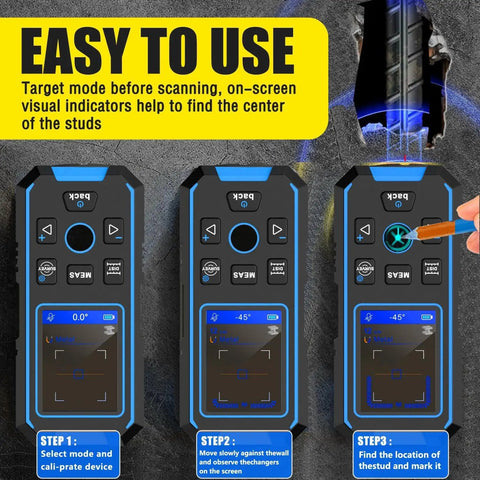Stud Finder Wall Scanner4 in1Wall Stud Detector of AC Wire Wood Metal Studs with easy-to-use interface and visual indicators.