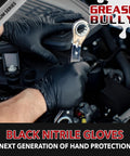 Hardcore Black Nitrile Gloves, Commercial Grade Automotive Mechanic And Garage Workwear, 6 Mil Thick Disposable Shop Gloves With Top Shelf Durability And Slip Resistant Grip, Large Size, 100 Count Box, used for automotive repair.