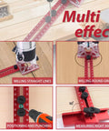 No Sweat 4 In 1 Router Jig And Precision Edge Guide For Woodworking Dead On Accurate Circle Cutting Milling Bracket Red large tool setup for milling straight lines and round grooves.