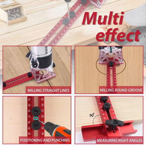 No Sweat 4 In 1 Router Jig And Precision Edge Guide For Woodworking Dead On Accurate Circle Cutting Milling Bracket Red large tool setup for milling straight lines and round grooves.