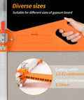 Upgraded Drywall Cutting Tool With 2 Extra Replacement Blades And Extended Nylon Handle shown cutting gypsum board