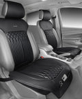 All Season Waterproof Nappa Leather Car Seat Protector and Seat Saver with breathable front cushions, black, installed in car