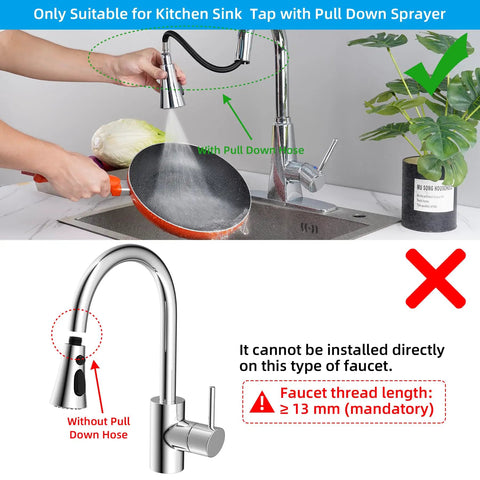 Three Function Pull Down Kitchen Faucet Head Replacement With 12 Adapters Chrome Finish for Moen Delta Kohler Sinks usage