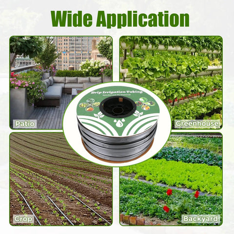 500 Ft 5/8 Inch Drip Tape Irrigation Kit With 16 Mil Heavy Duty Reinforced PE Material, 6 Inch Emitter Spacing, multi-use applications