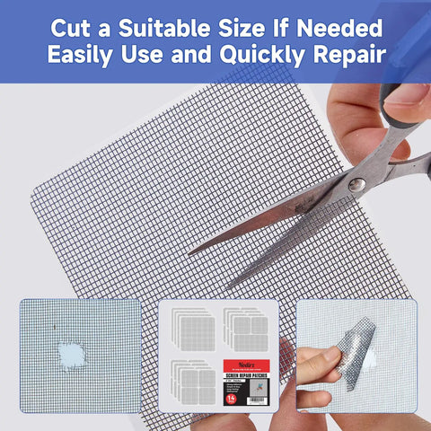 Easy Window Screen Patch Kit With 14 Sheets For Mesh Screen Doors, Three Sizes, Strong Adhesive Fiberglass Tape Quick Repair In Gray, Fix Tears And Holes Fast With Simple Cut And Stick