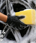 Two Pack Extra Thick Large Rectangle Car Wash Sponges For All Purpose Cleaning Non Scratch Safe On Paint Ideal For Vehicle Washing Equipment Cleaning And Boat Cleaning, yellow sponge on wheel