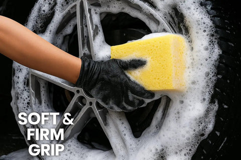Two Pack Extra Thick Large Rectangle Car Wash Sponges For All Purpose Cleaning Non Scratch Safe On Paint Ideal For Vehicle Washing Equipment Cleaning And Boat Cleaning, yellow sponge on wheel