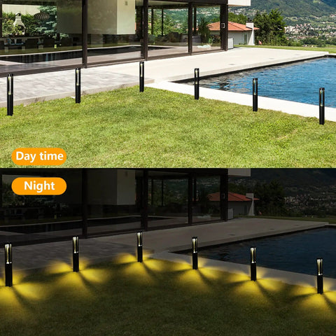 Low Voltage Pathway Lights Kit 10 Pack With Wire Connectors 3W 12V LED Landscape Lighting in day and night view