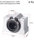 SCV20UU Linear Ball Bearing Slide Block Set, 20mm Bore, 54x28x41mm Size, Double Seal With Two Rubber Dust Seals, 4 Pieces shown