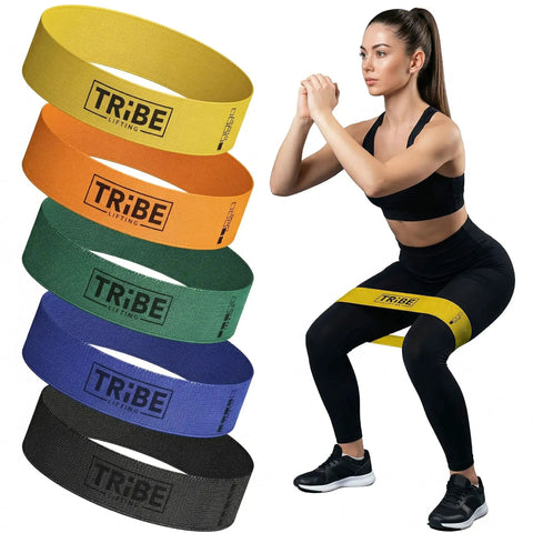 Fabric Resistance Band Set For Legs And Glutes Thick No Roll Loops Five Levels From Mini To Extra Heavy For Squats Lunges Hip Circles And Booty Workouts Ideal For Women And Men And Physical Therapy