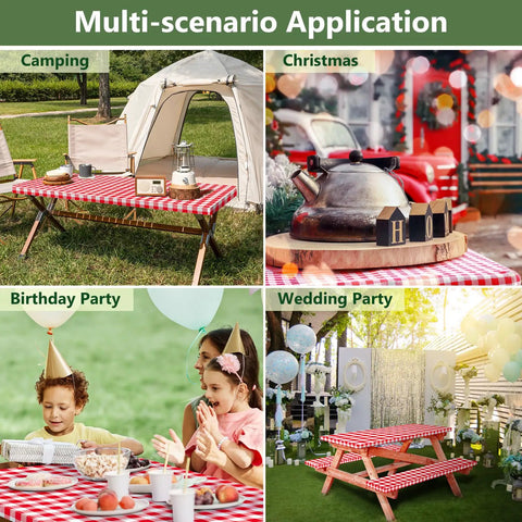 Picnic Table Cover With Bench Covers And Bag Red Waterproof Heavy Duty Vinyl 72 By 30 Inches With Elastic Edges 3 Pack Camping Essentials For Outdoor Dining Rain Safe No Fuss in multi-scenario use