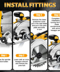 Pro Grade 5 1 2 Inch Cordless Circular Saw With Brushless Motor And 6500 Rpm showing installation steps and parts.