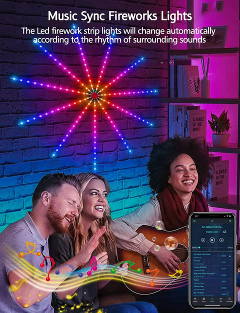 Firework RGB LED Strip Lights Kit With 11 Strips Dream Colors 16 Million Color Options Music Sync Mic Mode Remote App Control