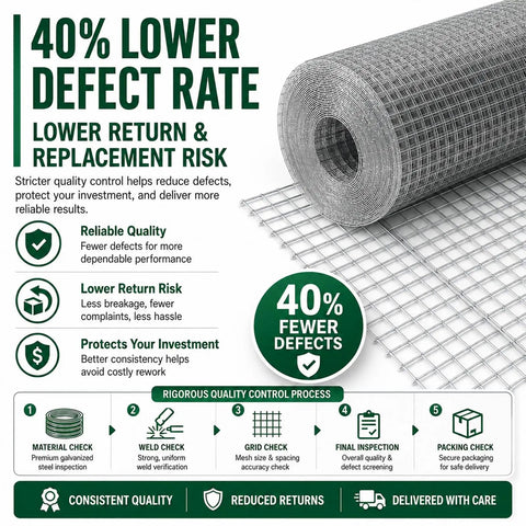 Heavy Duty Galvanized Hardware Cloth Wire Mesh Roll 1/4 Inch By 36 Inches Wide 100 Feet Long 23 Gauge Zinc Coated displayed with quality assurance info.