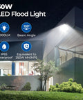 Outdoor scene with 50W LED Flood Light illuminating a modern house, highlighting its 7000LM brightness and IP65 waterproof rating.