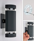 2 Pack Up And Down Outdoor Wall Lights Aluminum Weatherproof Black Finish 3000K 5W ETL Certified Easy Install Semi Cylinder Design