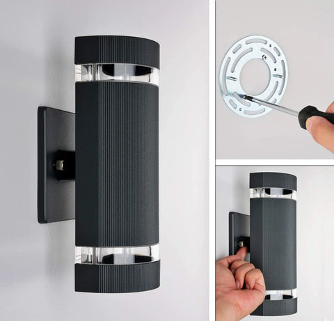 2 Pack Up And Down Outdoor Wall Lights Aluminum Weatherproof Black Finish 3000K 5W ETL Certified Easy Install Semi Cylinder Design