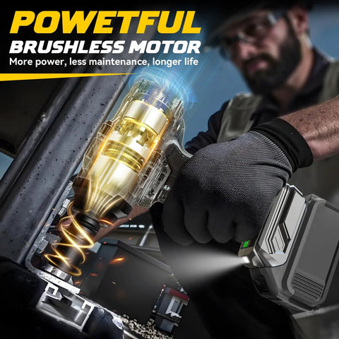 Diytoolifz Brushless 1/2 Inch Cordless Impact Wrench Compatible With Dewalt 20V. High Torque Driver With Led Light, Variable Speed, 4 Gear Control. Bare Tool Only No Battery Included For Heavy Duty Auto Repair Jobs