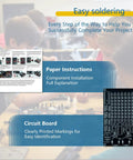 LED Hands On Follow Light Soldering Kit circuit board and instructions with educational background scene.