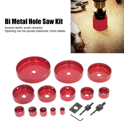 Heavy Duty 17 Pc Hole Saw Kit With Bi Metal Drill Bits For Woodworking And Metal Cutting Jobs Featuring Smooth Stable Operation To Slice Through Plastic Steel Fast Without Vibration Or Hassle In A Handy Carrying Case, red hole saw set