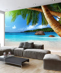 Beachy Ocean Mural 195 By 120 Inches Large Fabric Wall Art With Palm Trees Beach Scene For Bedroom And Living Room Not Peel And Stick