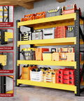 Heavy Duty Metal Garage Shelving Unit, A Dang Solid Shop Storage Rack That Tackles Every Heavy Tool Without Cracking A Sweat, Industrial Load Bearing Organizer, Black Yellow, 47 By 79 By 24 Inches with organized tools.