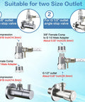 Diagram showing the 3-In-1 Universal Water Feed Adapter Kit For RO Systems, Fridges And Ice Makers; suited for 3/8" and G1/2" outlets.
