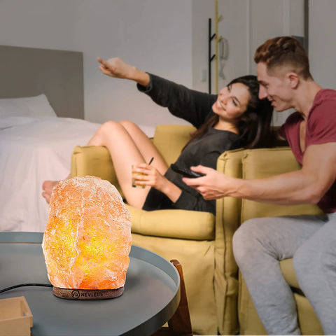 Two Pack Himalayan Salt Lamps Set, 6 To 8 Inches Tall, Natural Hand Carved With On Off Switch And Wood Base, Light Bulb Included