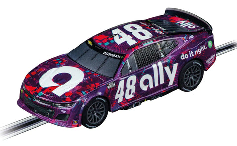 Purple car from Talladega NASCAR Slot Car Race Set with Electric Power Includes Two Cars And Two Hand Controllers 1 43 Scale Epic High Speed Action
