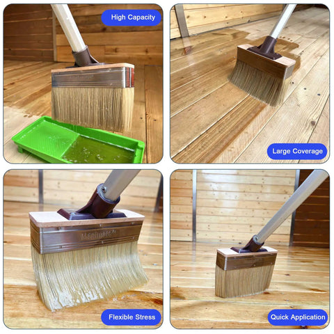 Giant 7 Inch Deck Stain Brush With Threaded Handle For Extension Pole Easy Back Friendly Stain And Sealer Applicator In Use