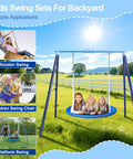 Heavy Duty Saucer Swing Set For Backyard 500lbs Capacity Outdoor Metal Frame Playground Equipment With 45 Inch Round Swing