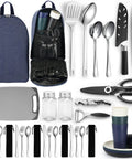 Ultimate Must Have Camping Utensil Set For Outdoors RV Campers Includes Tongs Spatula Knife Scissors Spoons Bottle Opener Cutlery