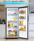 Big Boy 17 Cu Ft Convertible Freezer And Refrigerator, Garage Ready Stand Up Cooler featuring food storage and drink options.