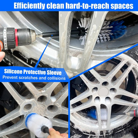 Car Wheel Cleaning Kit With Soft Drill Wheel Cleaner Brush And Detailing Pads For Wheels Tires Rims Engines And Exhaust No Scratches Nylon Bristles Safe On Alloy Chrome Painted Finishes