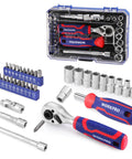 34 Piece One Fourth Inch Drive Mini Socket Ratchet Set With Bits Magnetic Driver Dual Socket And Bit Head Ratchet Metric Sockets